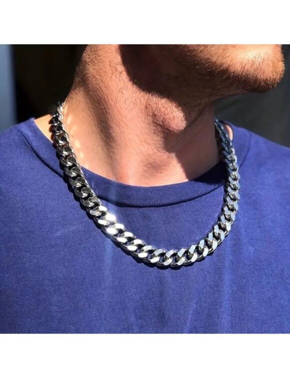 Necklace Chain Chunky 22' Stainless Steel Silver Scene Edgy Rock Unisex Bold - Picture 3 of 4